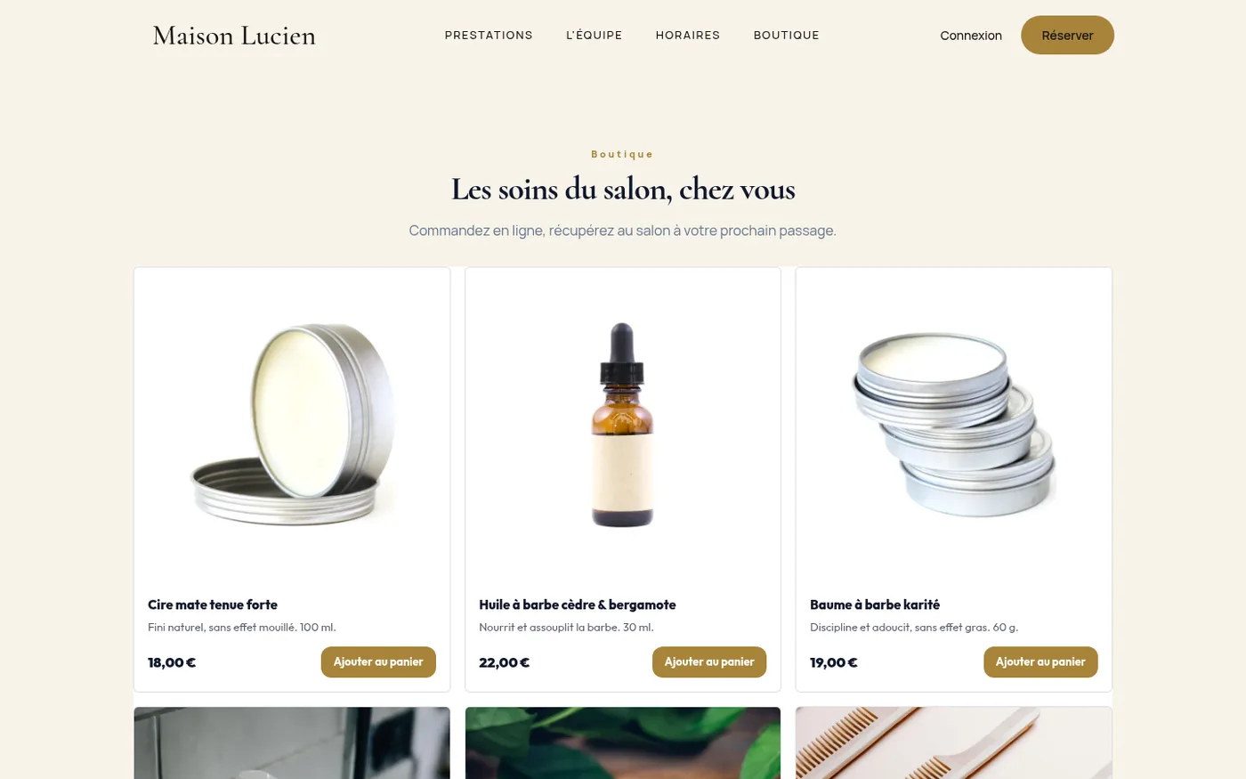 La boutique en ligne d'un salon créé avec CYB : ses produits, aux couleurs de son site