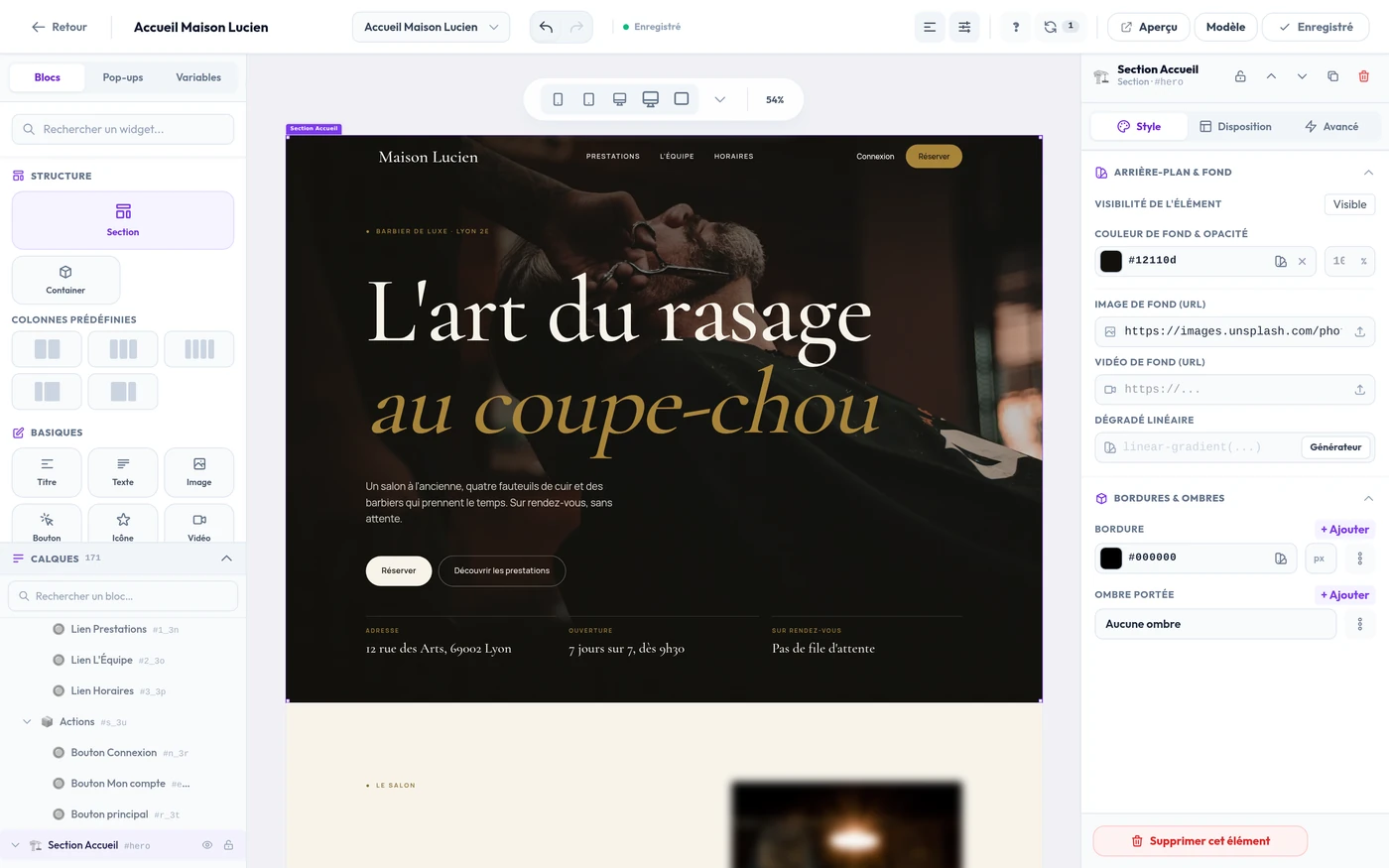 L'éditeur du site d'un salon dans CYB